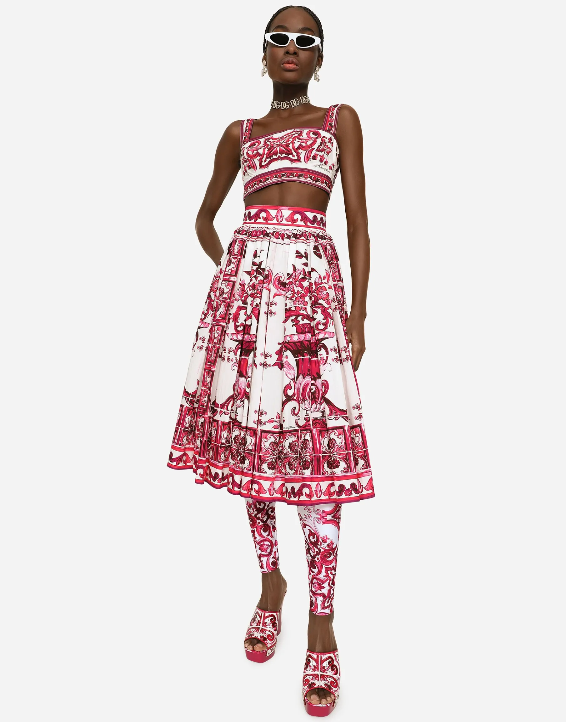 Poplin midi skirt with Majolica print