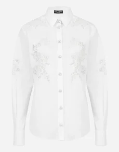 Poplin shirt with lace openwork