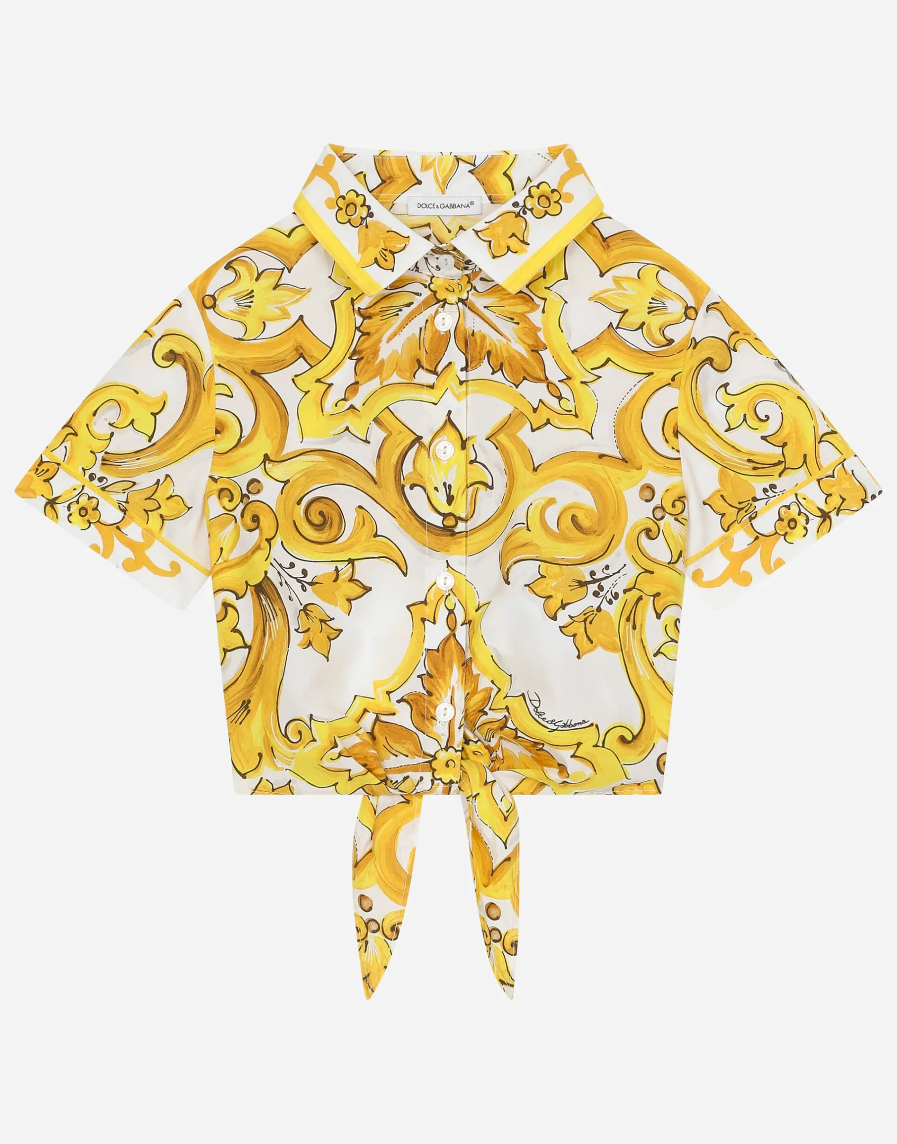 Poplin shirt with yellow majolica print