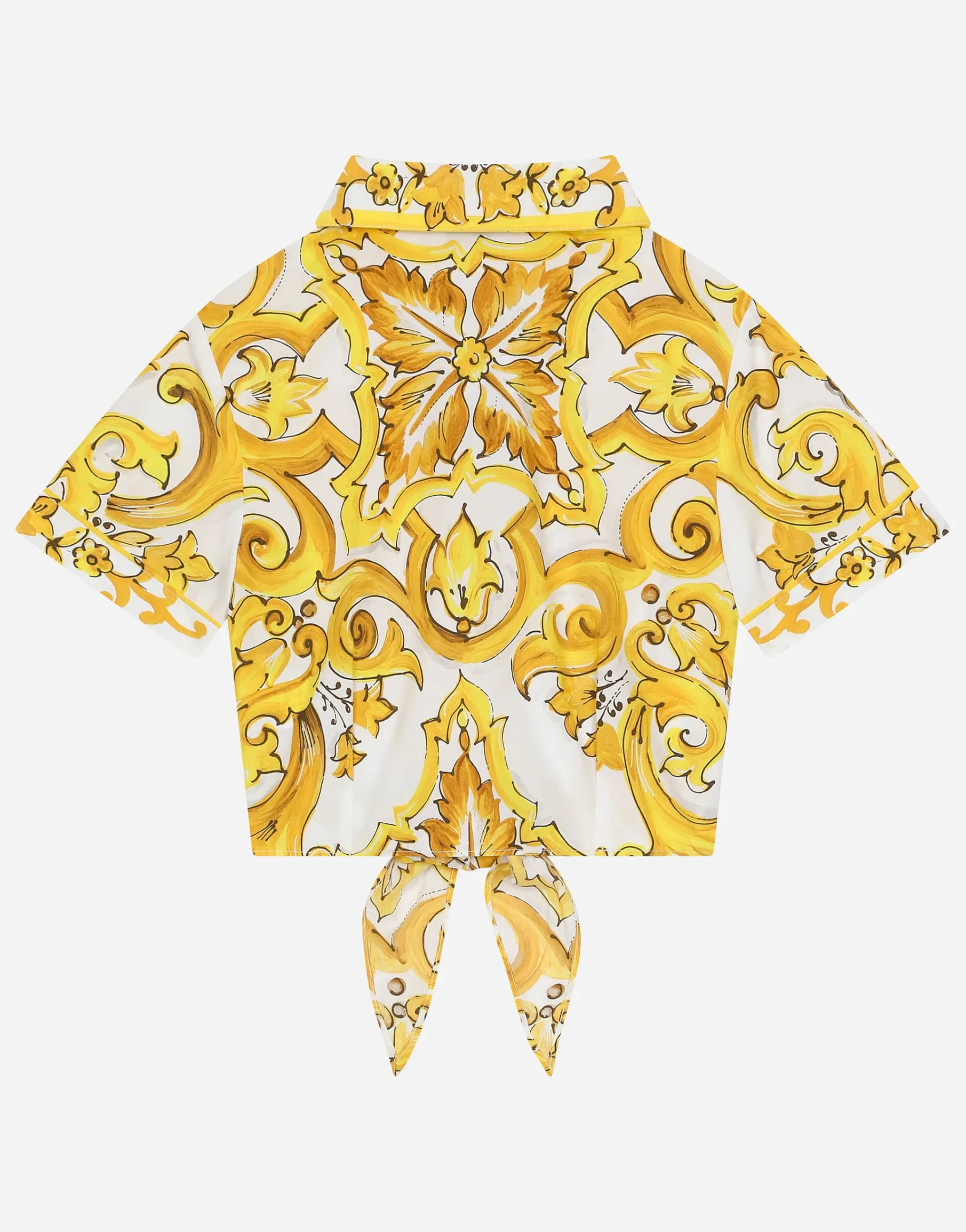 Poplin shirt with yellow majolica print
