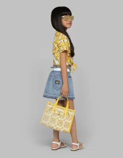 Poplin shirt with yellow majolica print