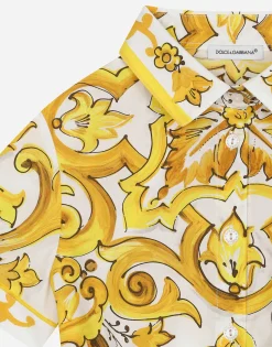 Poplin shirt with yellow majolica print