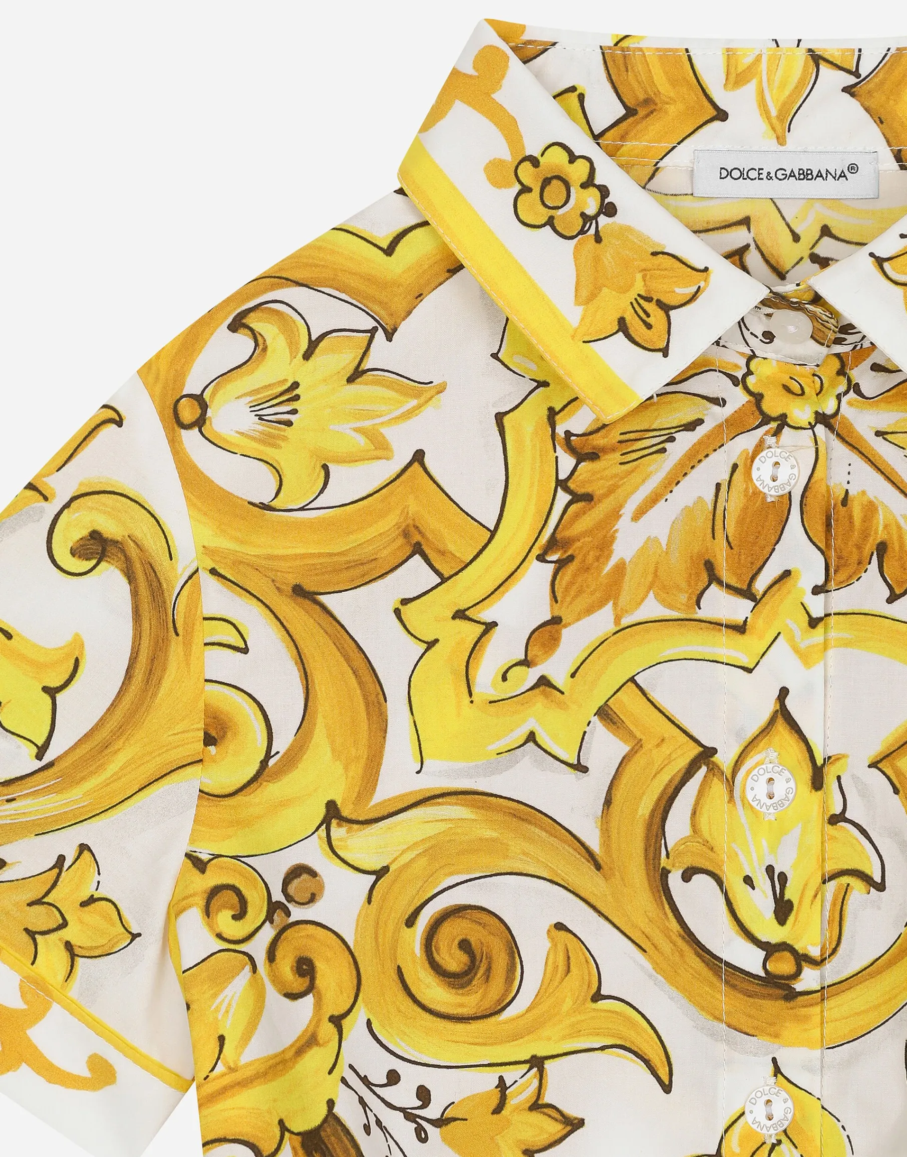 Poplin shirt with yellow majolica print