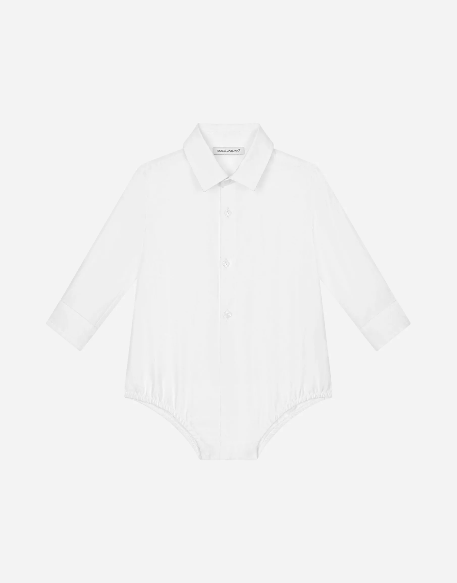 Poplin shirt-style babygrow with jacquard logo