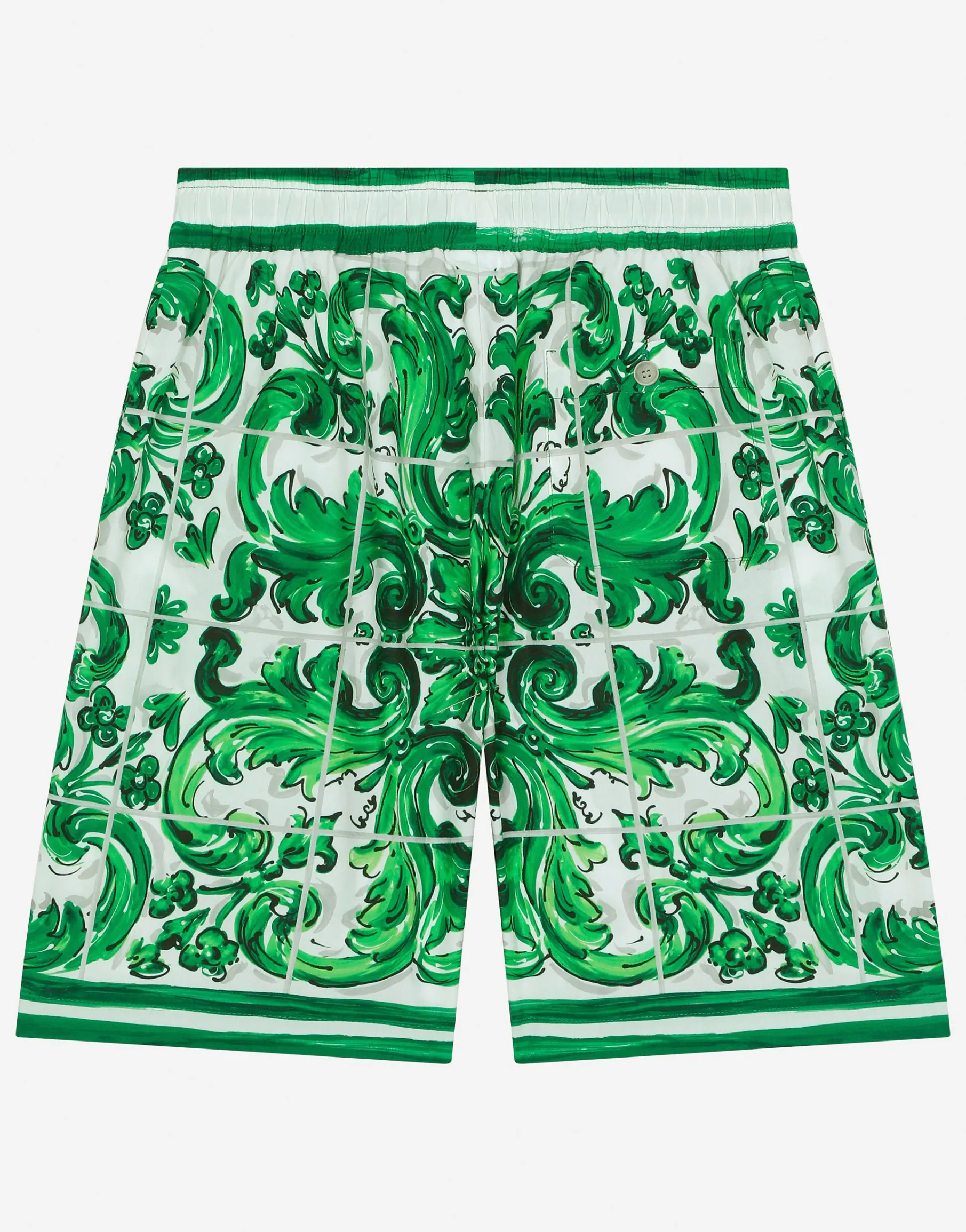 Poplin shorts with green majolica print
