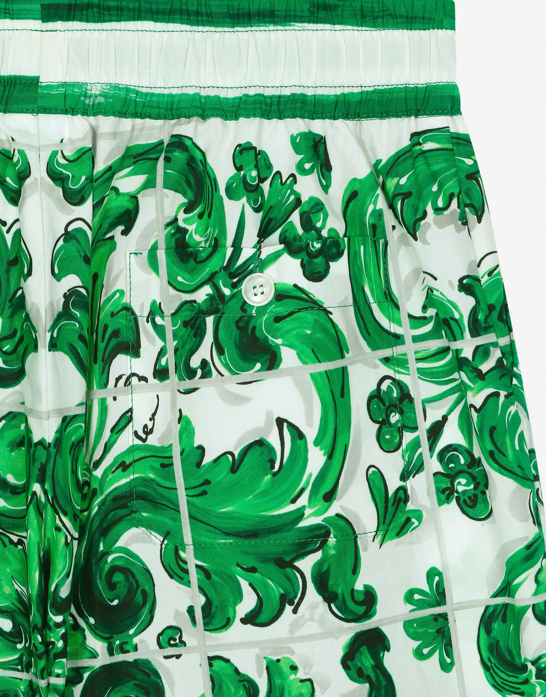 Poplin shorts with green majolica print