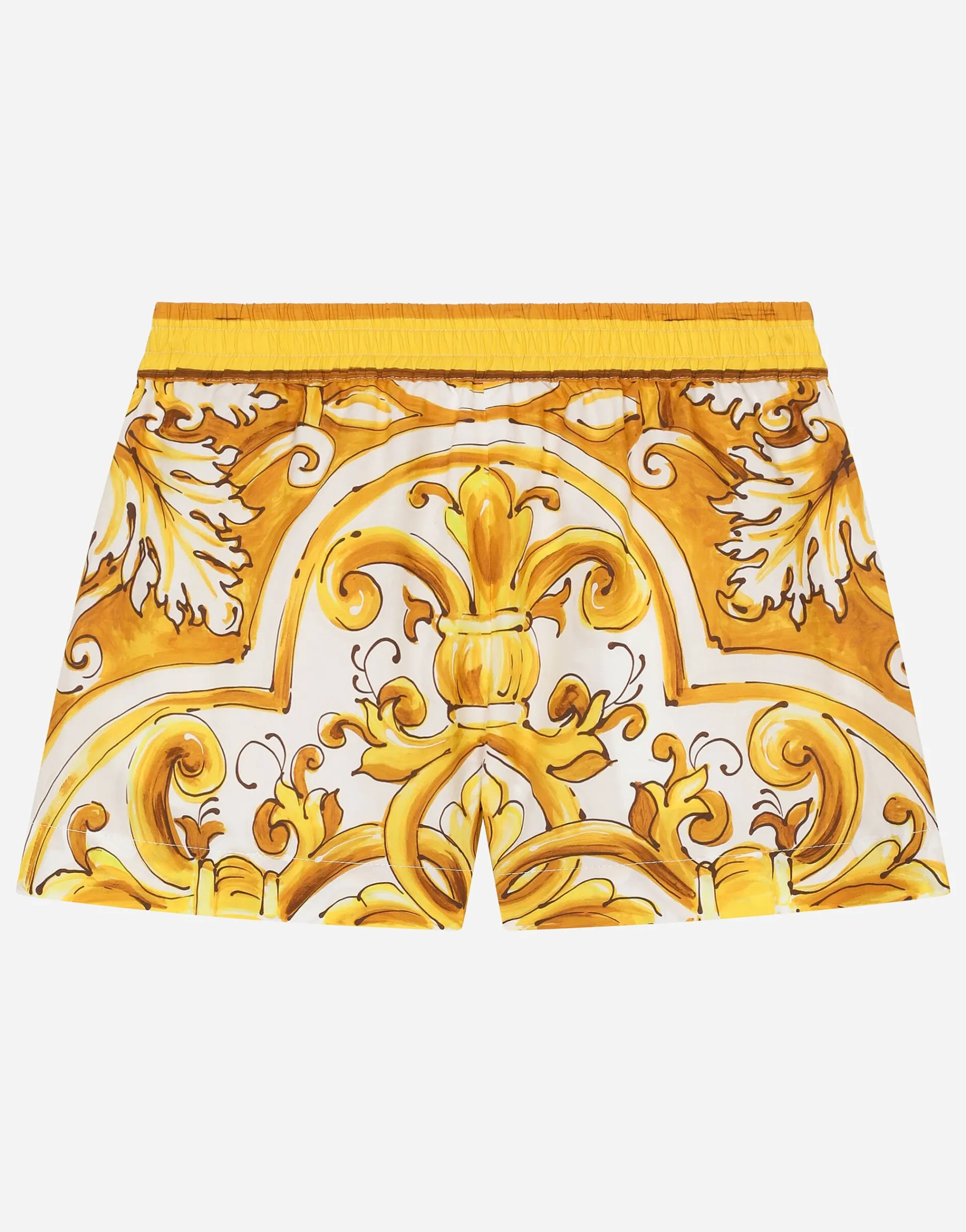 Poplin shorts with yellow majolica print