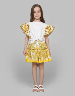 Poplin skirt with yellow majolica print