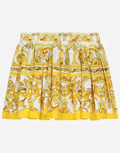Poplin skirt with yellow majolica print