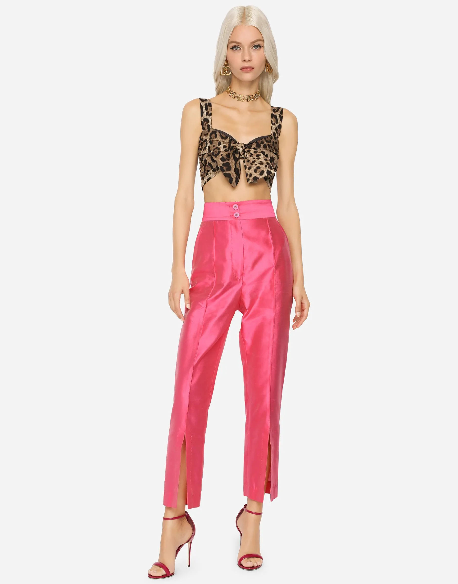 Poplin top with leopard print