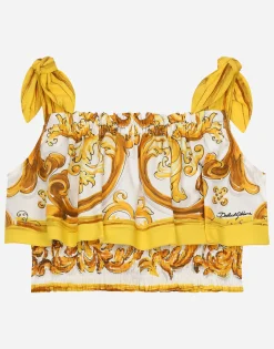 Poplin top with yellow majolica print