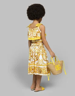Poplin top with yellow majolica print