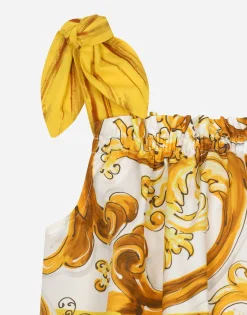 Poplin top with yellow majolica print
