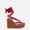 Printed brocade fabric wedge sandals