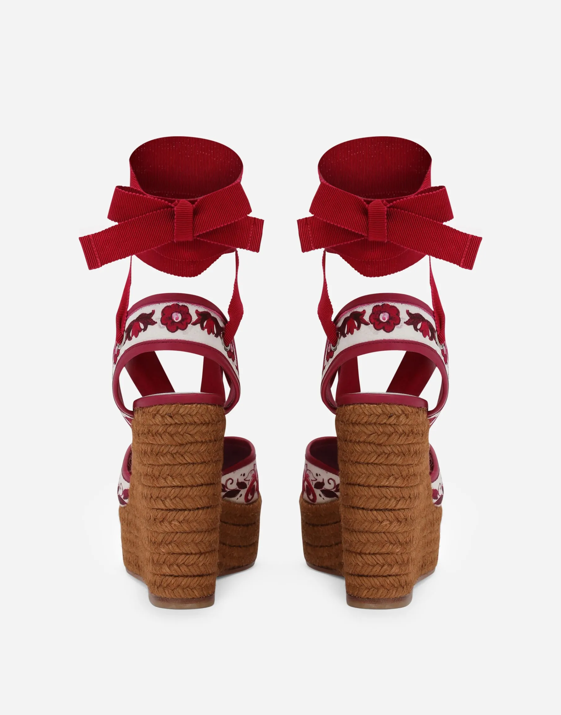 Printed brocade fabric wedge sandals