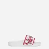 Printed calfskin beach slides