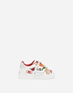 Printed calfskin low-top sneakers