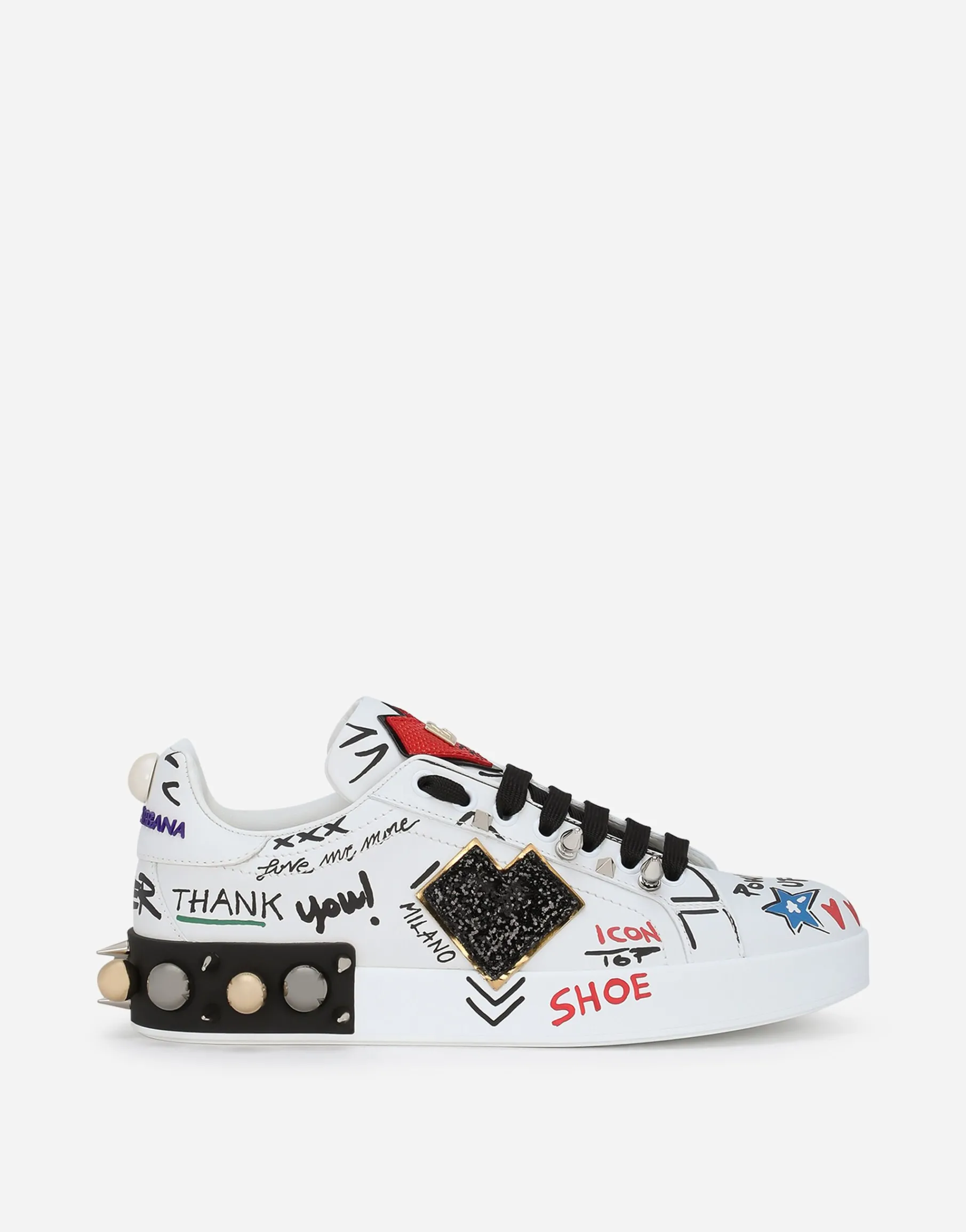 Printed calfskin Portofino sneakers with patch