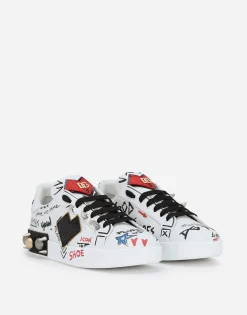 Printed calfskin Portofino sneakers with patch