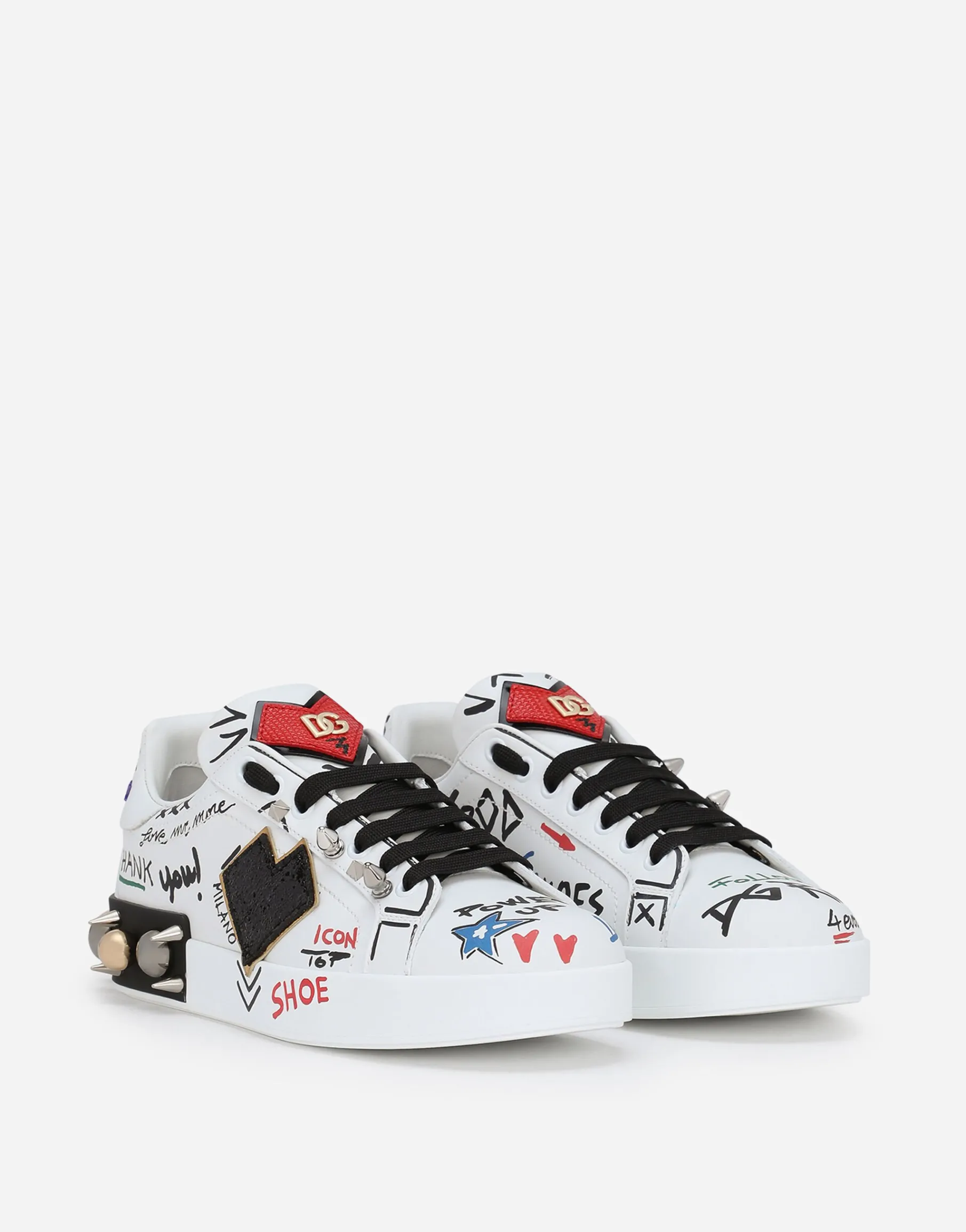 Printed calfskin Portofino sneakers with patch