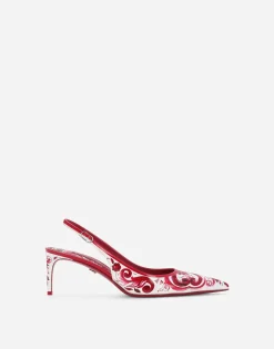 Printed polished calfskin slingbacks