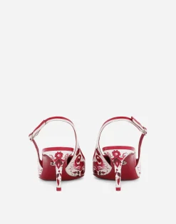 Printed polished calfskin slingbacks
