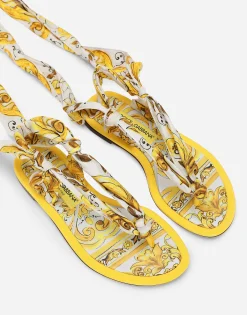 Printed silk twill thong sandals