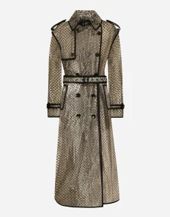 PVC-bonded lurex mesh trench coat