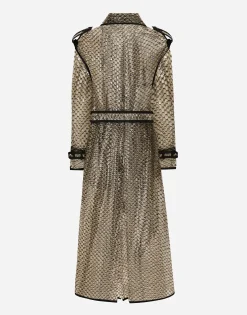 PVC-bonded lurex mesh trench coat