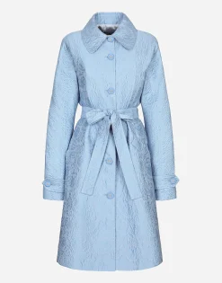 Quilted floral jacquard trench coat