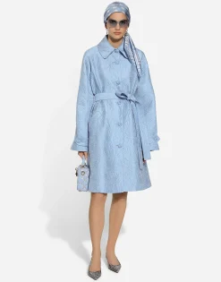Quilted floral jacquard trench coat