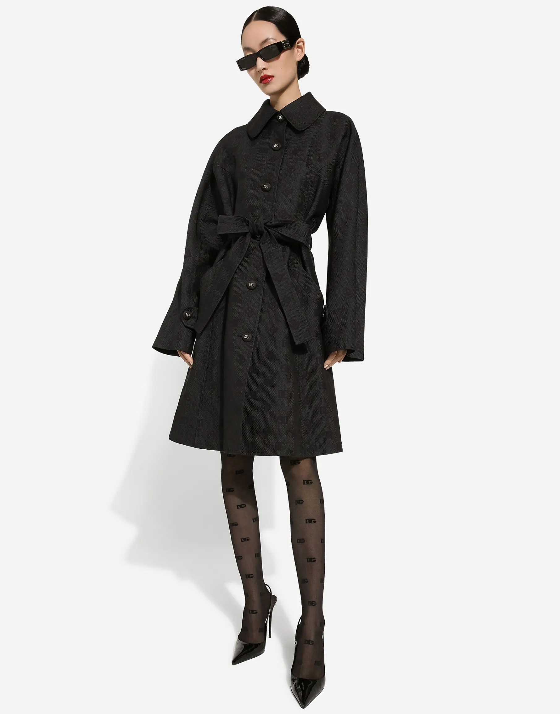 Quilted jacquard trench coat with DG logo