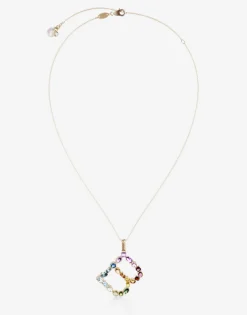 Rainbow alphabet B pendant in yellow gold with multicolor fine gems