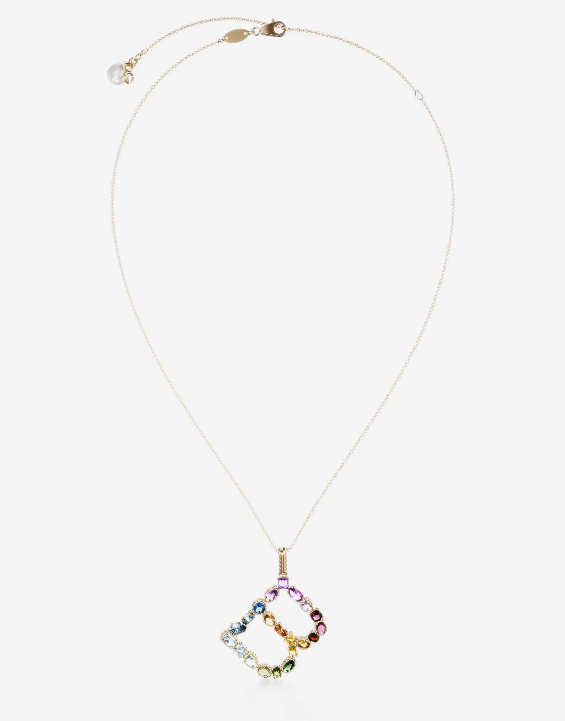 Rainbow alphabet B pendant in yellow gold with multicolor fine gems