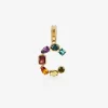 Rainbow alphabet C 18 kt yellow gold charm with multicolor fine gems