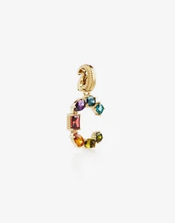Rainbow alphabet C 18 kt yellow gold charm with multicolor fine gems