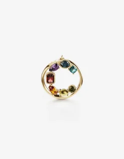 Rainbow alphabet C ring in yellow gold with multicolor fine gems