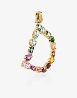 Rainbow alphabet D 18 kt yellow gold charm with multicolor fine gems