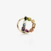 Rainbow alphabet D ring in yellow gold with multicolor fine gems