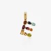 Rainbow alphabet E 18 kt yellow gold charm with multicolor fine gems