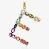 Rainbow alphabet E 18 kt yellow gold charm with multicolor fine gems