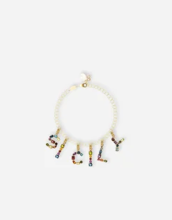Rainbow alphabet E 18 kt yellow gold charm with multicolor fine gems