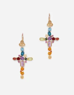 Rainbow alphabet earring in yellow gold with multicolor fine gems