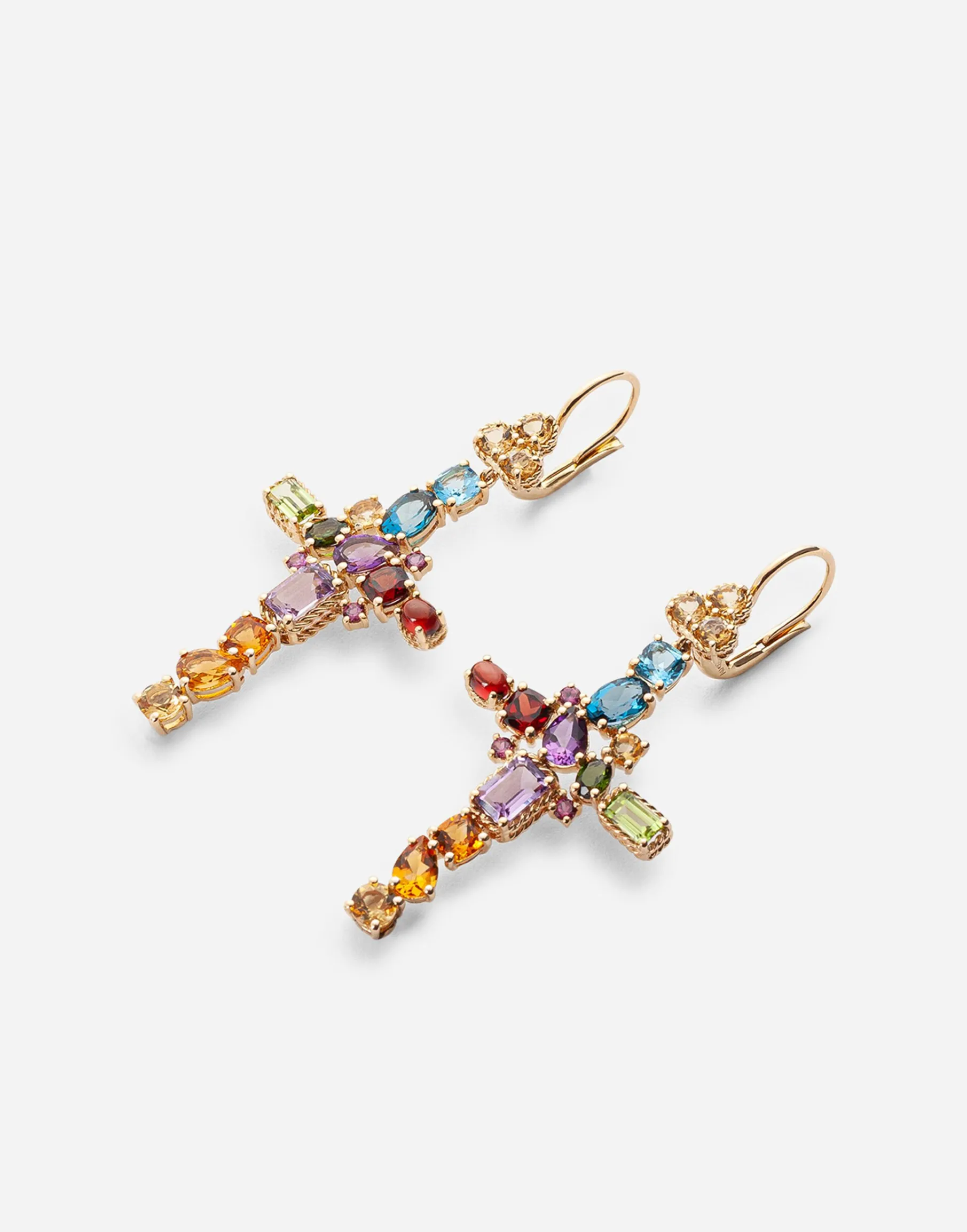 Rainbow alphabet earring in yellow gold with multicolor fine gems