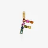 Rainbow alphabet F 18 kt yellow gold charm with multicolor fine gems