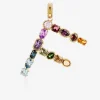 Rainbow alphabet F 18 kt yellow gold charm with multicolor fine gems