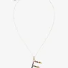 Rainbow alphabet F pendant in yellow gold with multicolor fine gems
