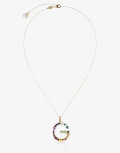 Rainbow alphabet G pendant in yellow gold with multicolor fine gems