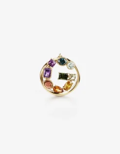 Rainbow alphabet G ring in yellow gold with multicolor fine gems