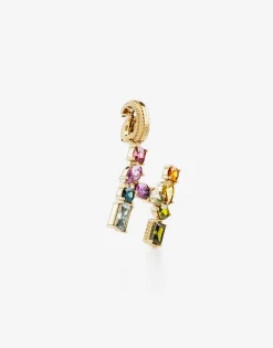 Rainbow alphabet H 18 kt yellow gold charm with multicolor fine gems